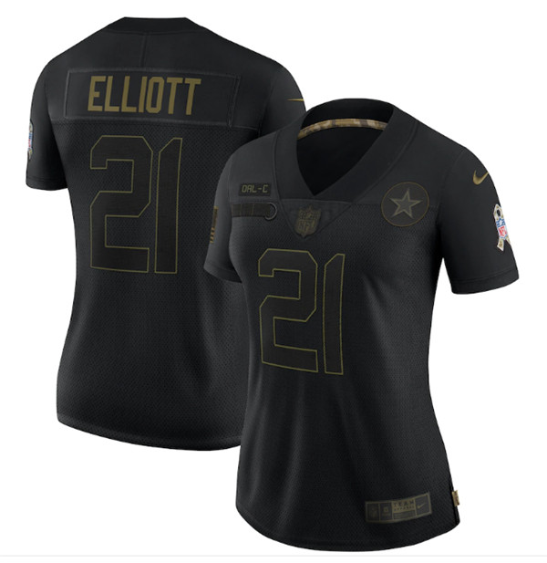Women's Dallas Cowboys #21 Ezekiel Elliott Black Salute To Service Limited Stitched NFL Jersey（Run Small）